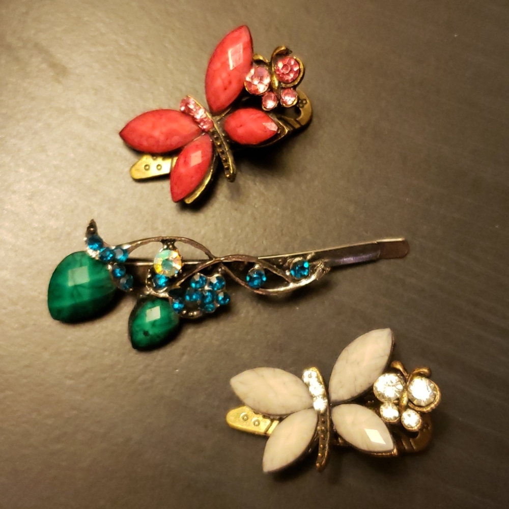 Pink Blue & White Jewled Hair Accessories